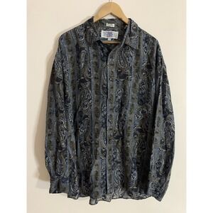 Vintage Spirito 100% Silk Shirt Mens XL/XXL Blue Paisley Button Up Long Sleeve